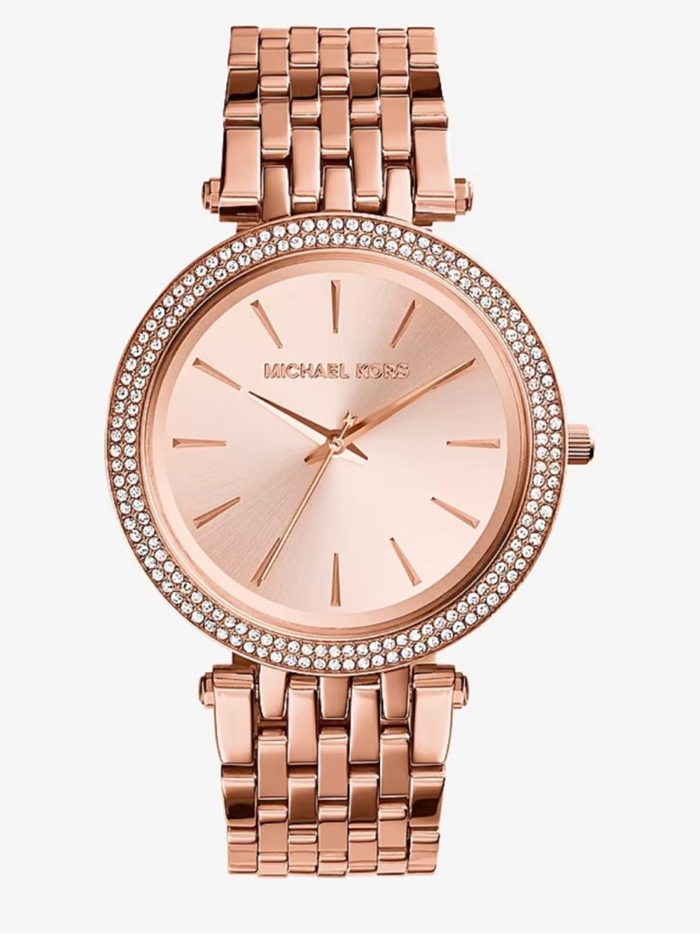 Michael Kors Rose Gold Pave Crystal Bezel Bracelet Watch 39mm